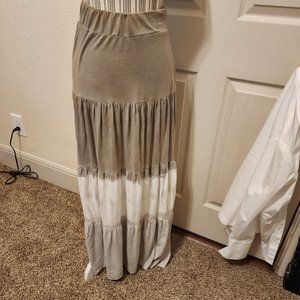 Michael Stars, 3 tier  Bohemian Maxi Skirt Tan/Grey